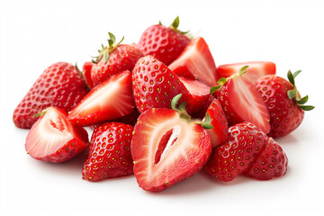 Delicious fresh red Strawberries on white background, top view
