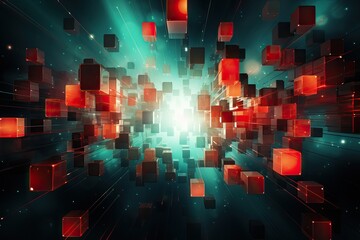 Obraz premium abstract background of squares in red and green tones, 3d background for various uses with green and red squares. Futuristic modern wallpaper of the future.