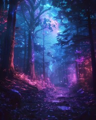 Fototapeta premium Mysterious Forest Clearing Under Starry Night Sky