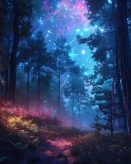 Obraz na płótnie Canvas Mysterious Forest Clearing Under Starry Night Sky