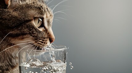 Satisfied Feline Quenching Thirst with Glass of Water in Surreal Digital