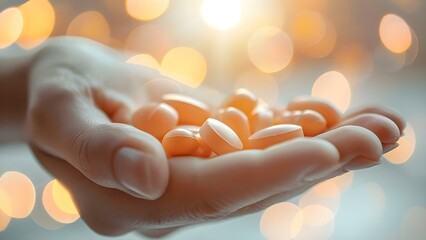 Treatment for stress and anxiety: Closeup of person's hand holding medication. Concept Stress Relief, Medication for Anxiety, Coping with Stress, Mental Health Awareness, Self-Care Practices