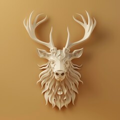 Naklejka premium A 3D rendering of a papercut deer head.