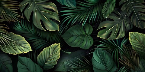 Pattern leaf background green plant tree abstract palm floral wallpaper flower foliage art jungle. Background luxury leaf pattern texture design line summer gold nature monstera fabric golden leaves