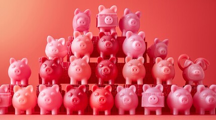 Piggy banks building a fortress of wealth, illustrating the concept of financial security and emergency funds