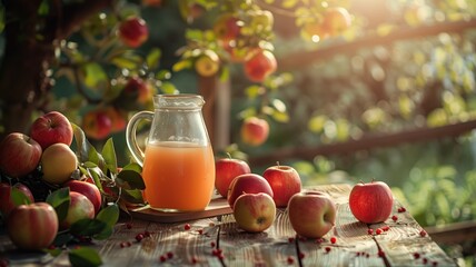 Vintage cider press and apples in garden