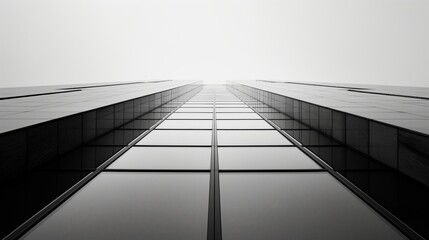 Exterior of glass office building sky without cloud low angle shot reflective mirror