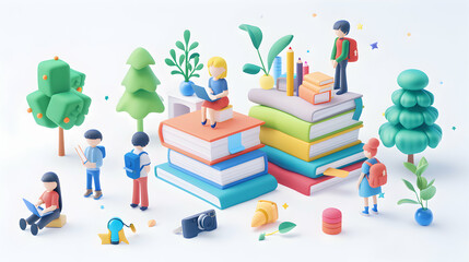 3D Flat Icon: Teacher Inspires Academic Excellence in a Student, Isometric Scene