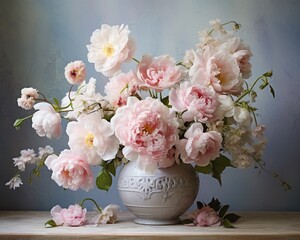 Obraz premium Ethereal arrangement of orchid blooms in watercolor, soft hues capturing the essence of opulence and successful wishes , high resolution