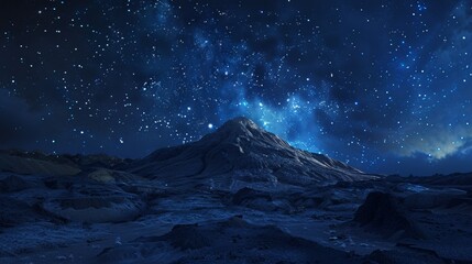 Stunning nocturnal landscape showing a brilliant starry sky above a majestic snow-covered mountain,...
