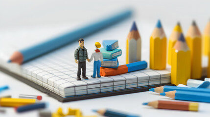 Isometric 3D Flat Icon: Writing Coach Providing Encouragement and Feedback to Writer to Stay Focused on Project