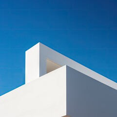 a white building with a blue sky in the background. The building has a modern design and is very stylish.
