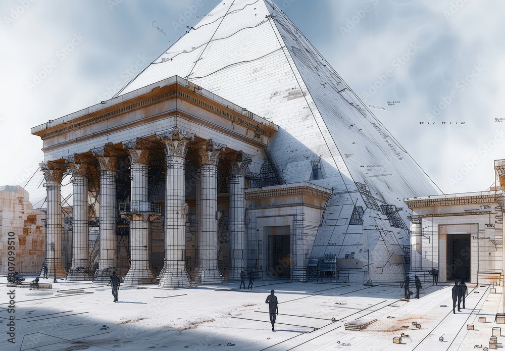 Aufkleber Wireframe rendering of an ancient building in the classical style