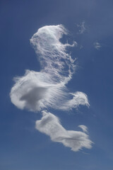 white cloud with strange shape spread over blue sky on windy day