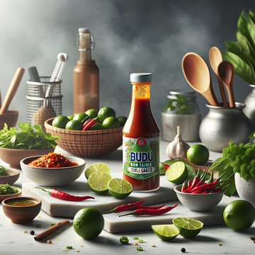 Budu Lime Chili Sauce on Marble Kitchen Counter