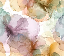 Colorful watercolor seamless pattern with alcohol ink floral spring flowers.
