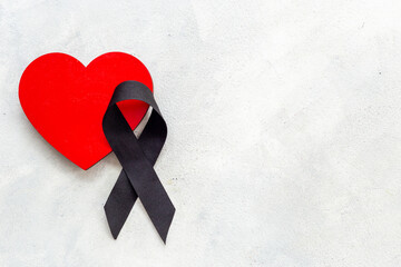 Mourning black ribbon. symbol of mourning and tragedy