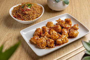 Plate of savory sesame chicken
