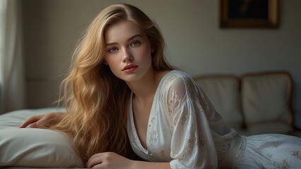 Naklejka premium Timeless Beauty: Breathtaking Portrait of a Radiant 21-Year-Old Woman