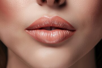 Fototapeta premium Close-up of a woman's lips immediately after Botox injections, showcasing the subtle yet noticeable enhancement.