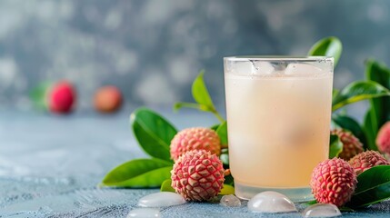 Lychee juice on wooden table