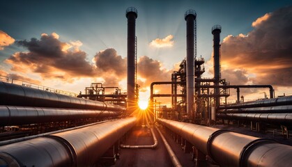 Industry pipeline transport petrochemical, gas and oil processing, furnace factory line, rack of heat chemical manufacturing, equipment steel pipes plant