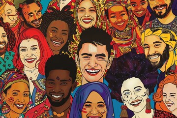 multi-ethnic people on happy vibes. diversity of human.