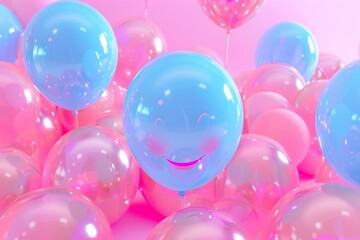 Smiling Balloon Amongst Many on Vibrant Background