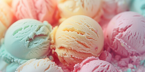 Minimalistic wallpaper background with milky multicolored ice cream in a pastel color palette.