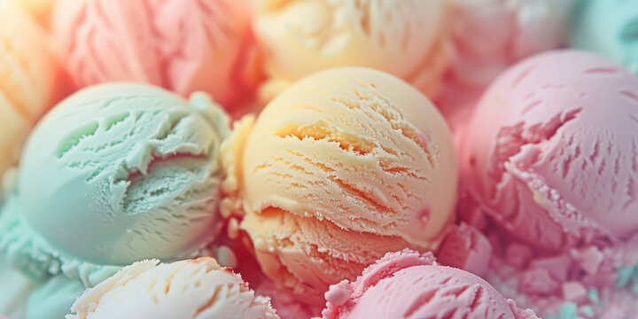 Minimalistic wallpaper background with milky multicolored ice cream in a pastel color palette.