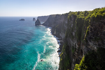 Bali Coastline with emerald blue waters and magnificent cliffs in Nusa Penida
