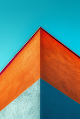 blue and orange part of building.Minimal creative urban concept.Advertisement for construction companies