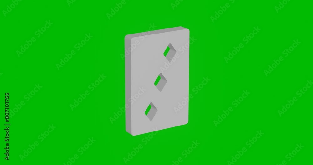 Poster animation of rotation of a white three of diamonds playing card with shadow. simple and complex rota