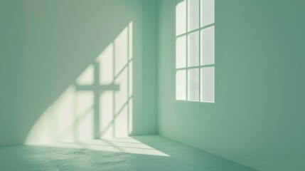 Obraz premium Shadow of cross in empty room with light coming from the window.