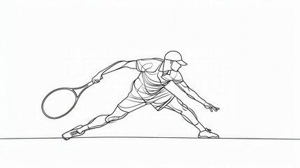 Olympic Sports. Tennis. Tennis player. Vector sketch illustration isolated on white background. One line drawing.