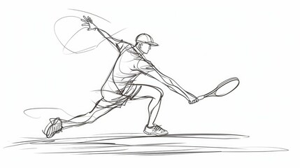 Fototapeta premium Olympic Sports. Tennis. Tennis player with racket and ball. One line drawing. Digital illustration.