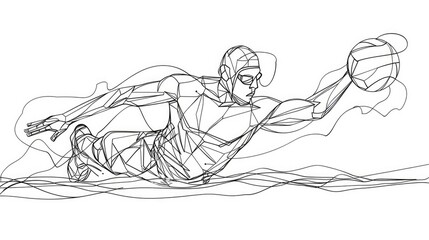 Olympic Sports. Water Polo. Sketch of a swimmer on a white background. Vector illustration. Continuous line drawing. 
