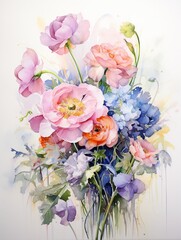 Obraz premium Pastel flower bouquet in watercolor