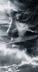 Obraz premium Woman with Sea and waves in mind, thinking about summer vacation minimal concept