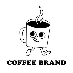 a retro walking coffee cup brand logo 