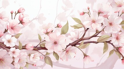 Delicate pink cherry blossoms on a white background.