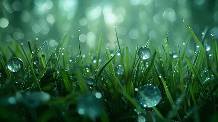 Mesmerizing Macro: Raindrop Reflections on Grass Blades Creating Miniature Forest Worlds