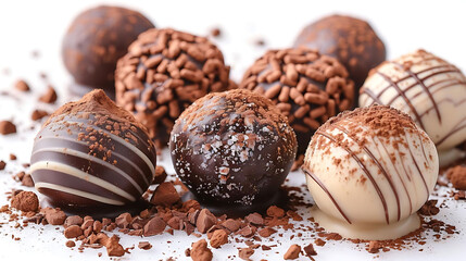 close - up of chocolate truffles with cocoa dusting on a isolated background