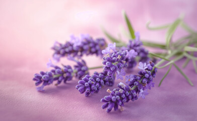Bunch of fresh lavender flowers arranged on a lavender-hued paper.