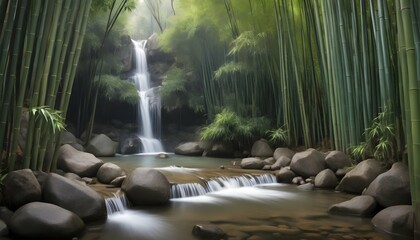 A tranquil waterfall hidden within a bamboo forest upscaled 8