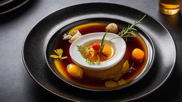 Beautiful French bouillon in a restaurant