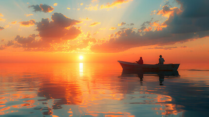 Tranquil Sunset Family Boating Excursion - Serene Water Recreation with a Lovely Family at Dusk