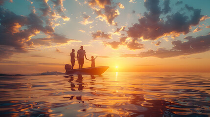 Obraz premium A Family Boating Excursion at Sunset: Tranquil Beauty of the Evening Water - Photo Realistic Concept