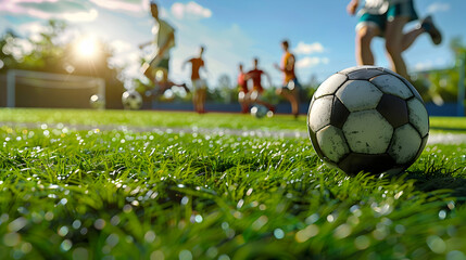 Photo realistic image depicting a Team Building Sports Tournament where Employees compete in a friendly sports tournament, emphasizing healthy competition and fostering team spirit.