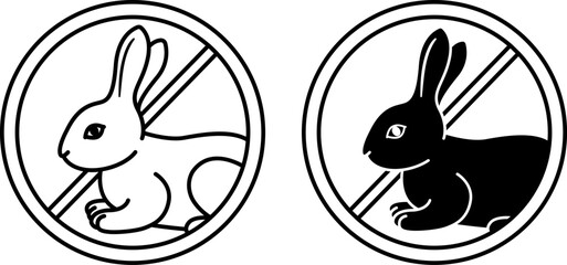 Obraz premium Not Tested on Animals Icons. Black and White Vector Rabbit Icons. Cruelty-Free Label. Label, Tag, Emblem, Stamp for Vegan Natural Eco-Cosmetics